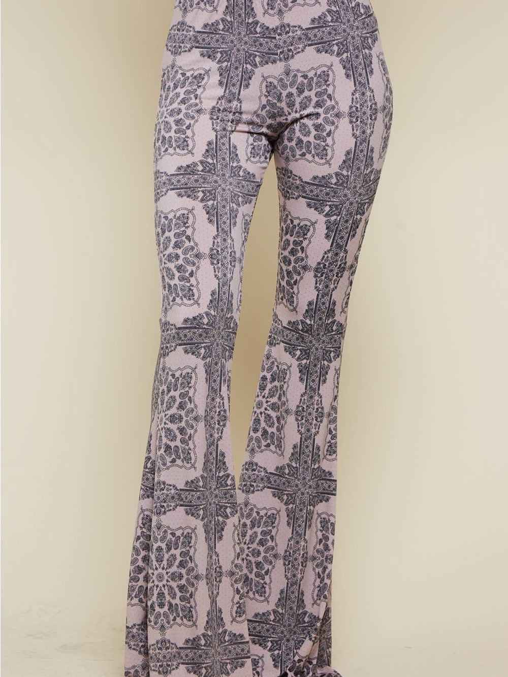 MAUVE PRINTED BELL BOTTOM WITH BACK POCKETS